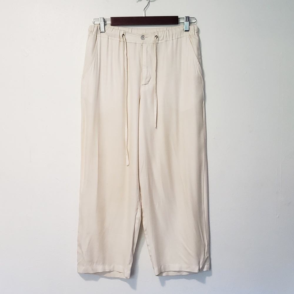 SILK BLEND PANTS CREAM IVORY RESORT VACATION SZ S